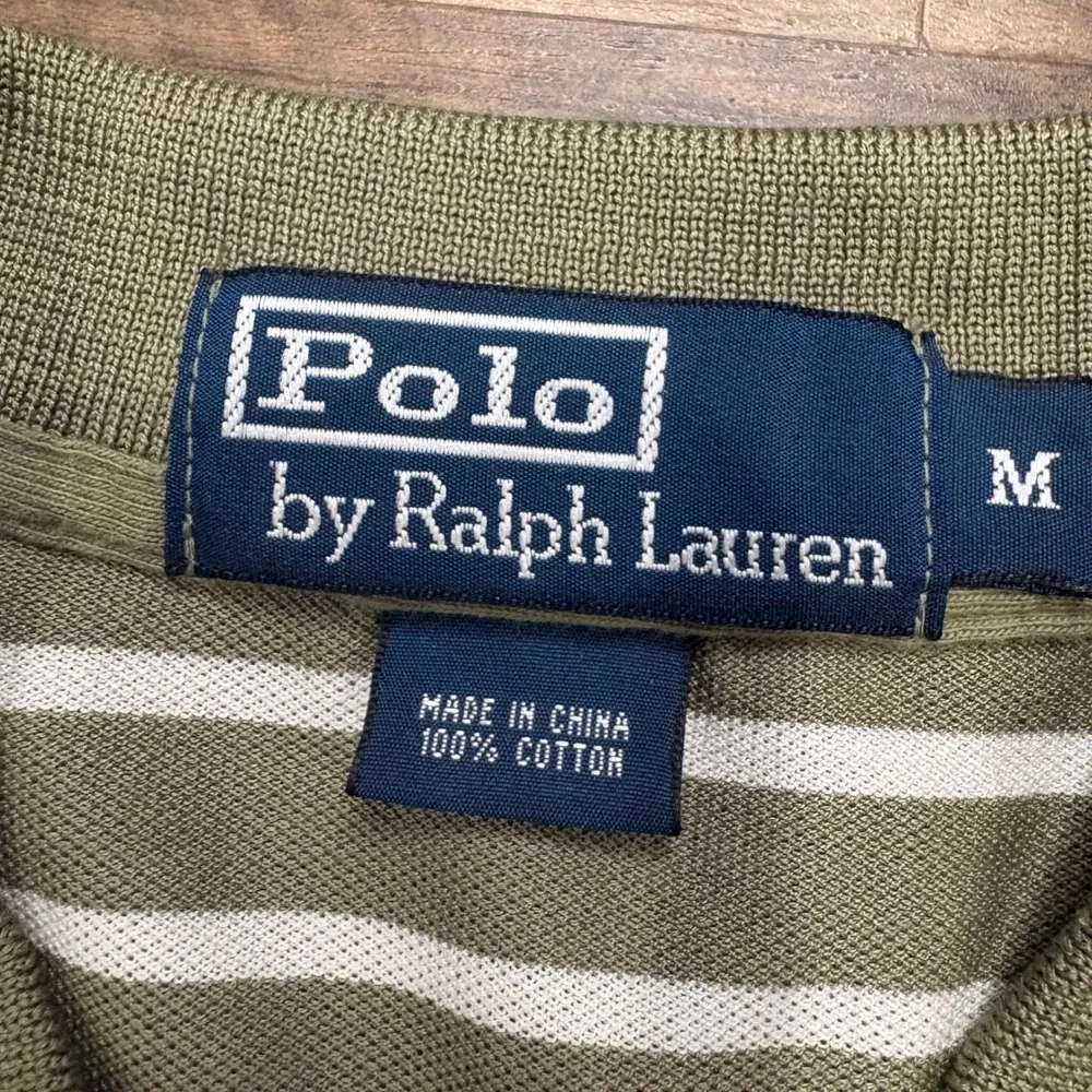 Vintage Y2K Polo Ralph Lauren Shirt Mens M Green Striped Short Sleeve Cotton